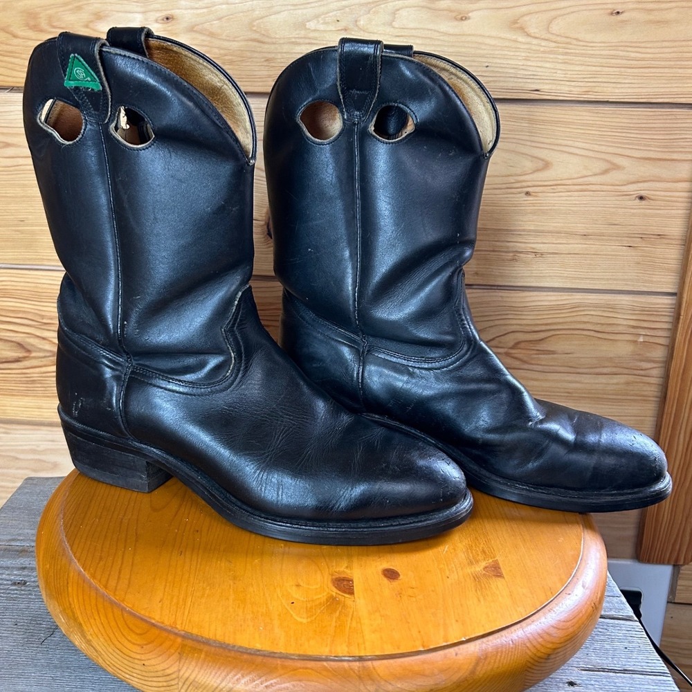Boulet Mens Black Leather Western Cowboy Boots Vibram Sole Made Canada 10.5 3E